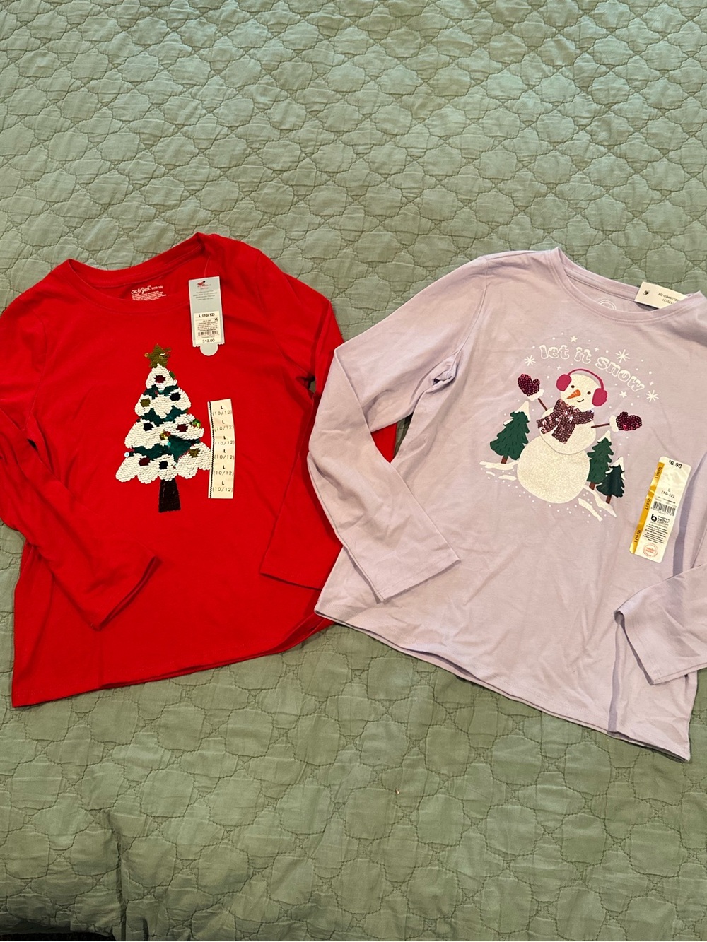 Set of 2 Girls' Long-Sleeve Holiday Tees - Red & Lavender